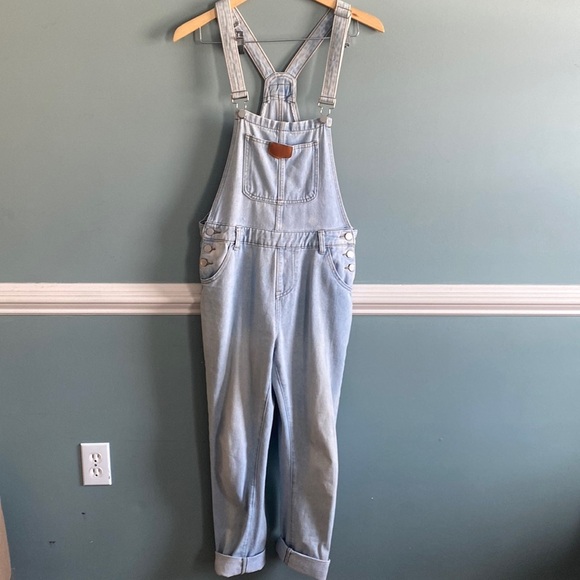 Denim light wash distressed overalls. Rustic country Arsty workwear size S. - Picture 1 of 10